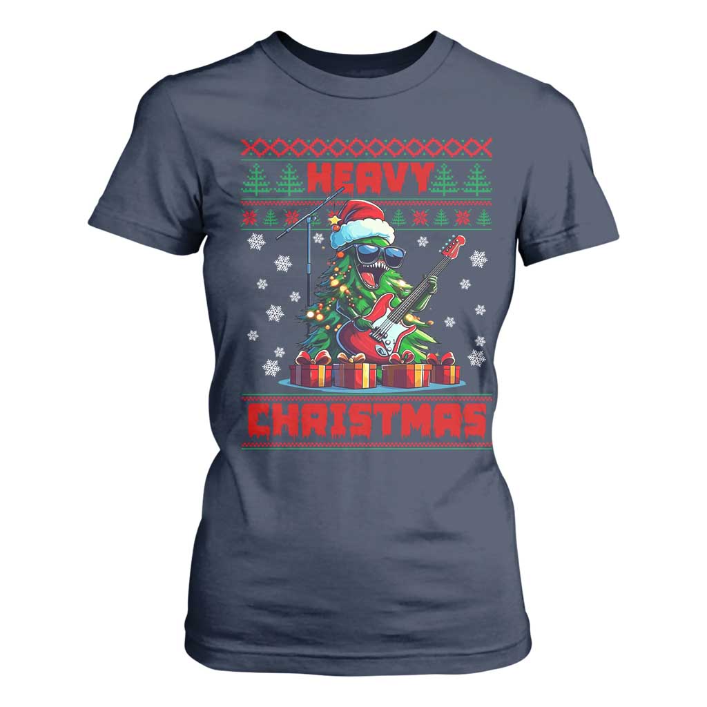 Funny Heavy Christmas Rock Band Guitarist T Shirt For Women TS09 Navy Print Your Wear