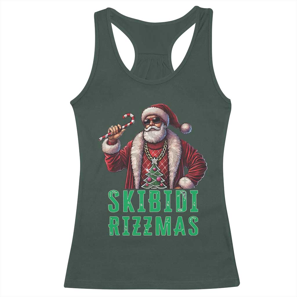 Funny Xmas Racerback Tank Top Skibidi Rizzmas Cool Santa Gangsta TS09 Dark Forest Green Print Your Wear