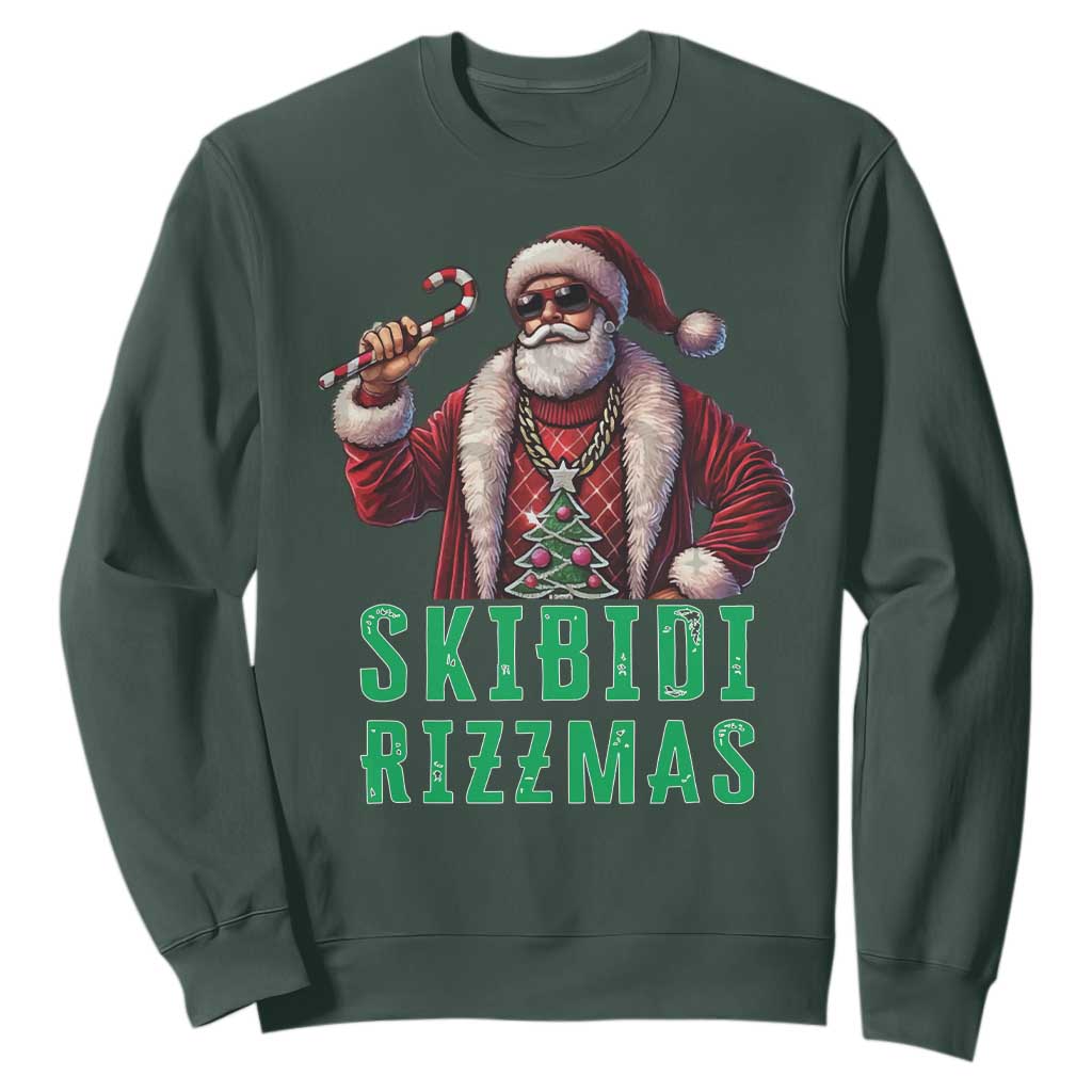 Funny Xmas Sweatshirt Skibidi Rizzmas Cool Santa Gangsta TS09 Dark Forest Green Print Your Wear