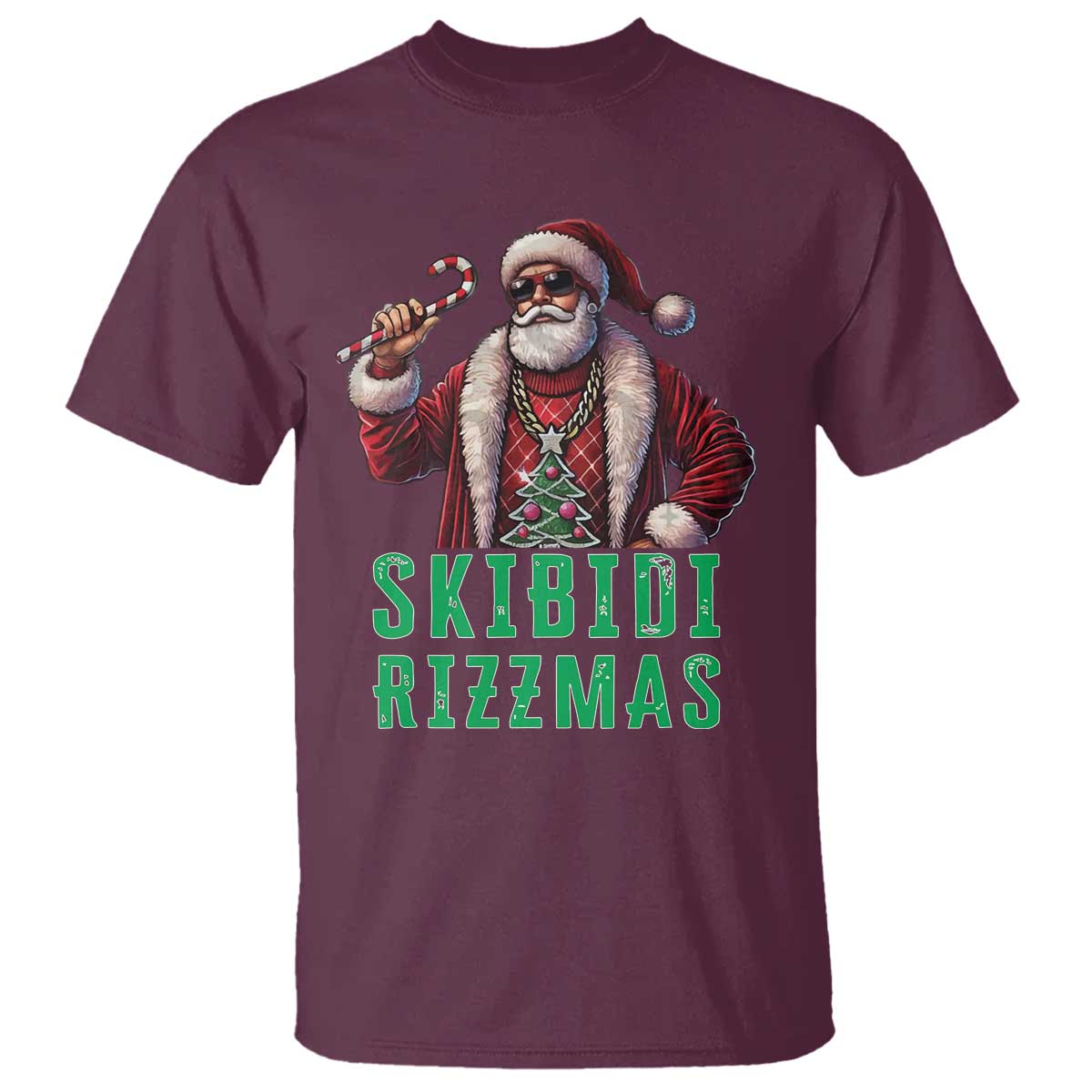Funny Xmas T Shirt Skibidi Rizzmas Cool Santa Gangsta TS09 Maroon Print Your Wear