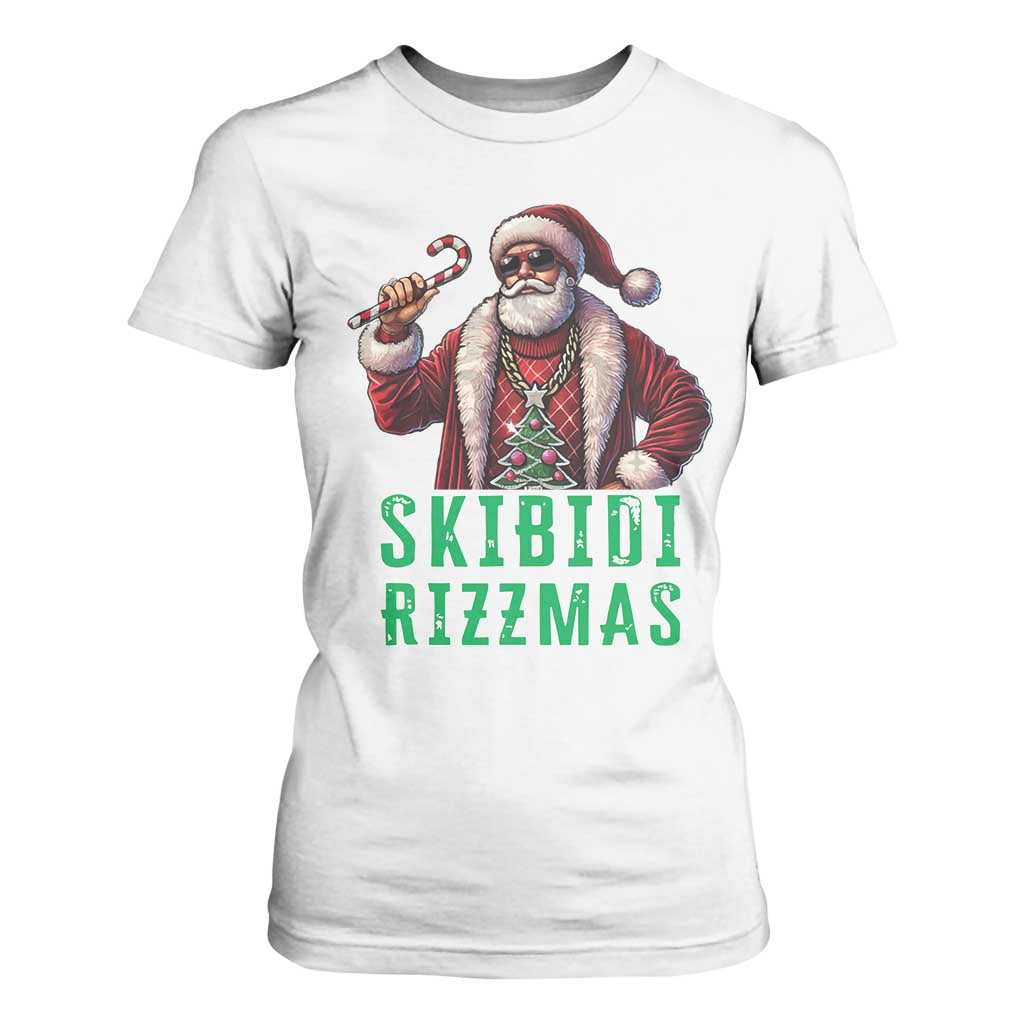 Funny Xmas T Shirt For Women Skibidi Rizzmas Cool Santa Gangsta TS09 White Print Your Wear