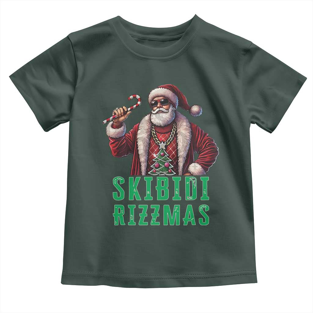 Funny Xmas Toddler T Shirt Skibidi Rizzmas Cool Santa Gangsta TS09 Dark Forest Green Print Your Wear