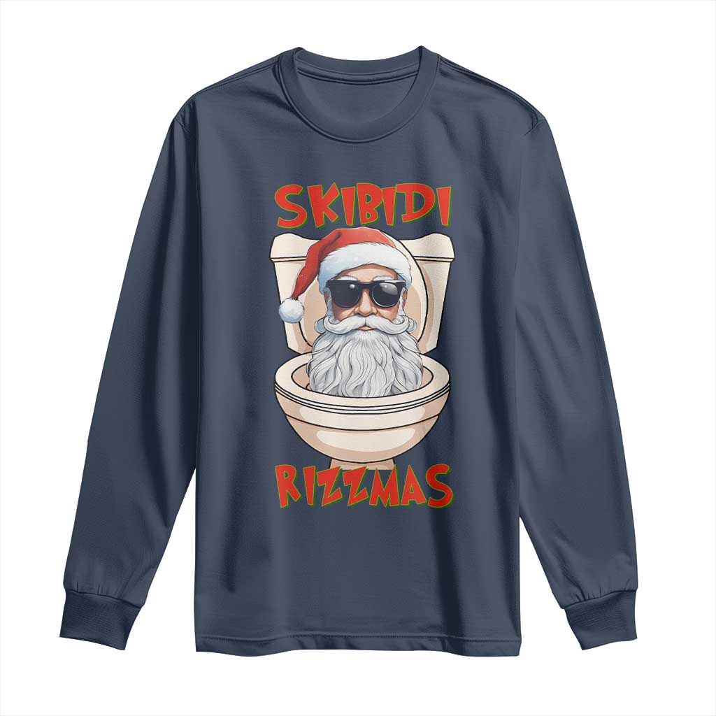 Funny Skibidi Rizzmas Santa Toilet Meme Long Sleeve Shirt TS09 Navy Print Your Wear