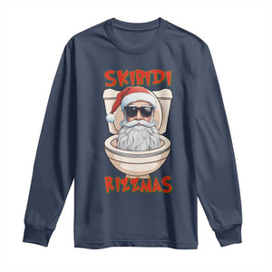 Funny Skibidi Rizzmas Santa Toilet Meme Long Sleeve Shirt TS09 Navy Print Your Wear