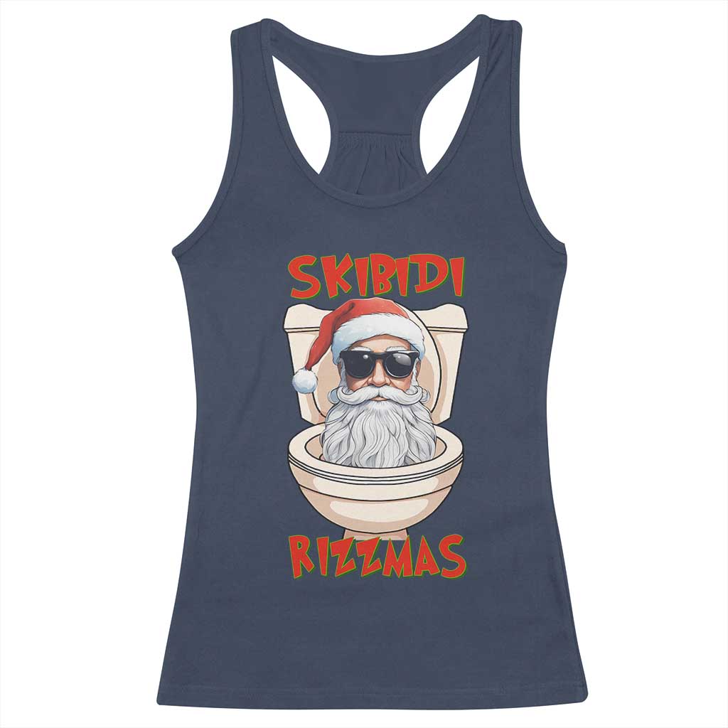 Funny Skibidi Rizzmas Santa Toilet Meme Racerback Tank Top TS09 Navy Print Your Wear