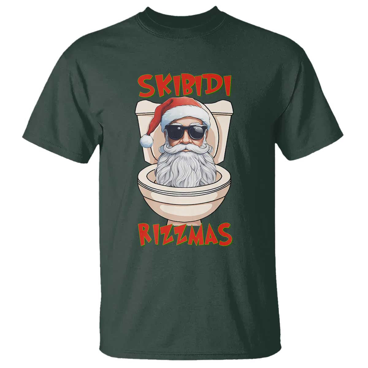 Funny Skibidi Rizzmas Santa Toilet Meme T Shirt TS09 Dark Forest Green Print Your Wear