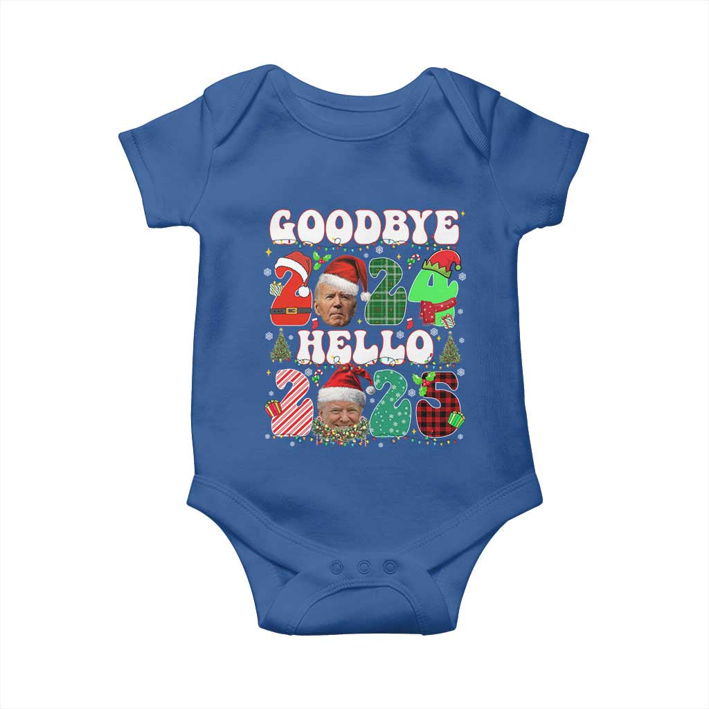 Funny Goodbye 2024 Hello 2025 With Trump Baby Onesie TS09 Royal Blue Print Your Wear