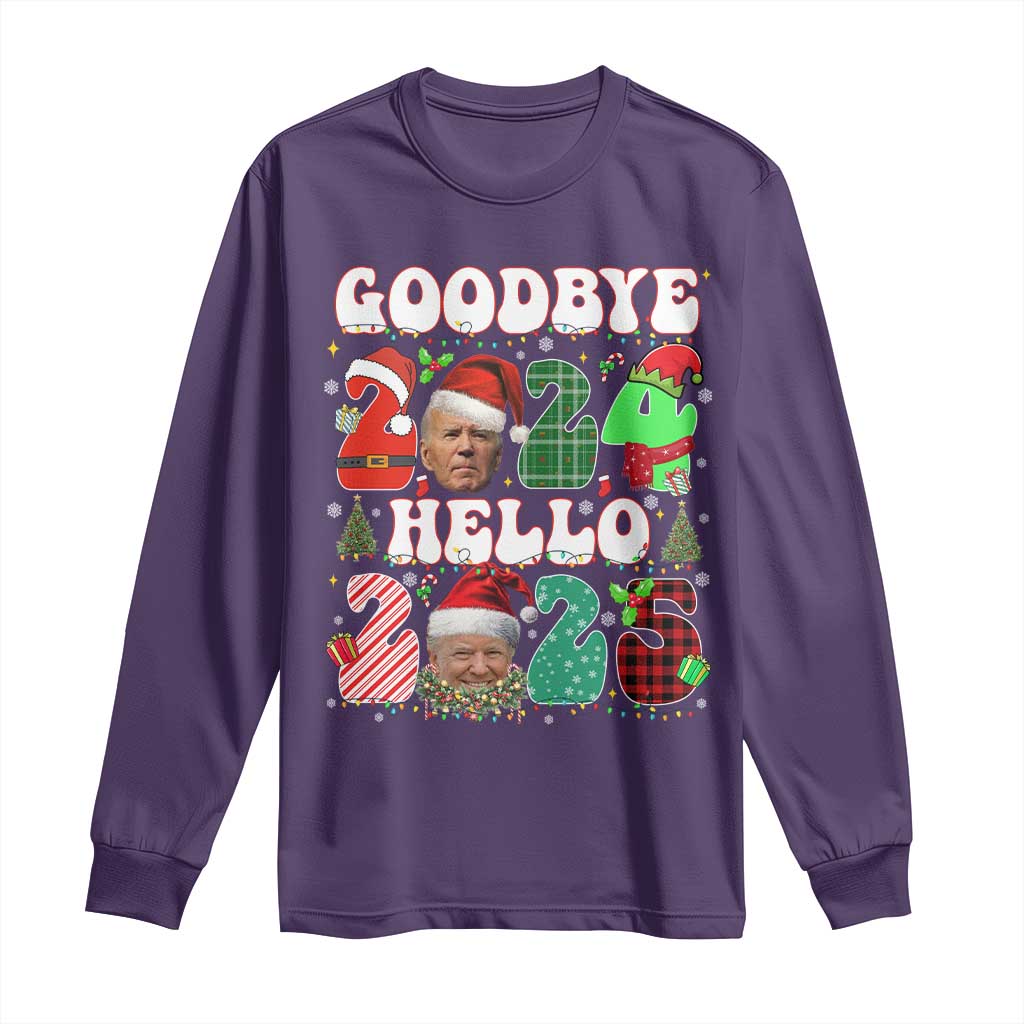 Funny Goodbye 2024 Hello 2025 With Trump Long Sleeve Shirt TS09 Purple Print Your Wear