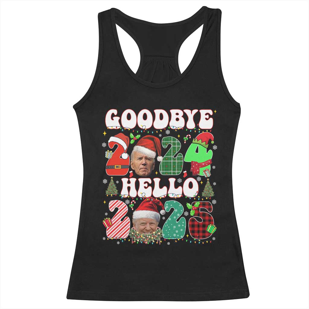 Funny Goodbye 2024 Hello 2025 With Trump Racerback Tank Top TS09 Black Print Your Wear