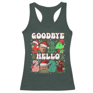 Funny Goodbye 2024 Hello 2025 With Trump Racerback Tank Top TS09 Dark Forest Green Print Your Wear