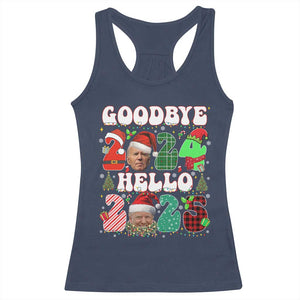 Funny Goodbye 2024 Hello 2025 With Trump Racerback Tank Top TS09 Navy Print Your Wear