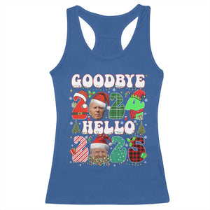 Funny Goodbye 2024 Hello 2025 With Trump Racerback Tank Top TS09 Royal Blue Print Your Wear