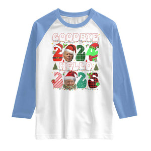 Funny Goodbye 2024 Hello 2025 With Trump Raglan Shirt TS09 White Carolina Blue Print Your Wear