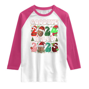 Funny Goodbye 2024 Hello 2025 With Trump Raglan Shirt TS09 White Heliconia Print Your Wear