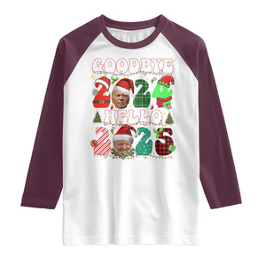 Funny Goodbye 2024 Hello 2025 With Trump Raglan Shirt TS09 White Maroon Print Your Wear