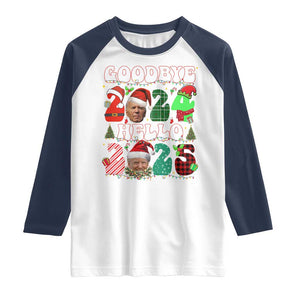 Funny Goodbye 2024 Hello 2025 With Trump Raglan Shirt TS09 White Navy Print Your Wear