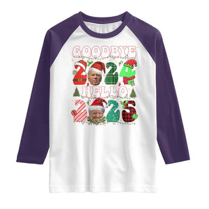 Funny Goodbye 2024 Hello 2025 With Trump Raglan Shirt TS09 White Purple Print Your Wear