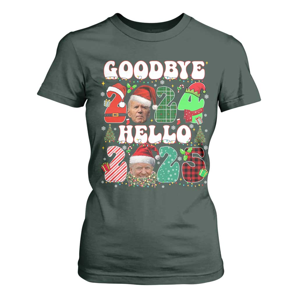 Funny Goodbye 2024 Hello 2025 With Trump T Shirt For Women TS09 Dark Forest Green Print Your Wear