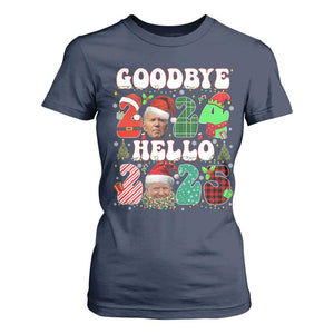 Funny Goodbye 2024 Hello 2025 With Trump T Shirt For Women TS09 Navy Print Your Wear
