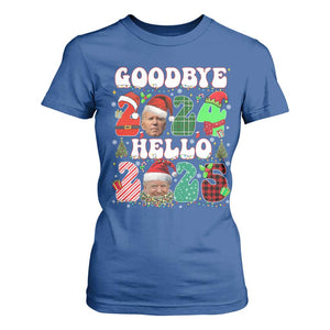 Funny Goodbye 2024 Hello 2025 With Trump T Shirt For Women TS09 Royal Blue Print Your Wear