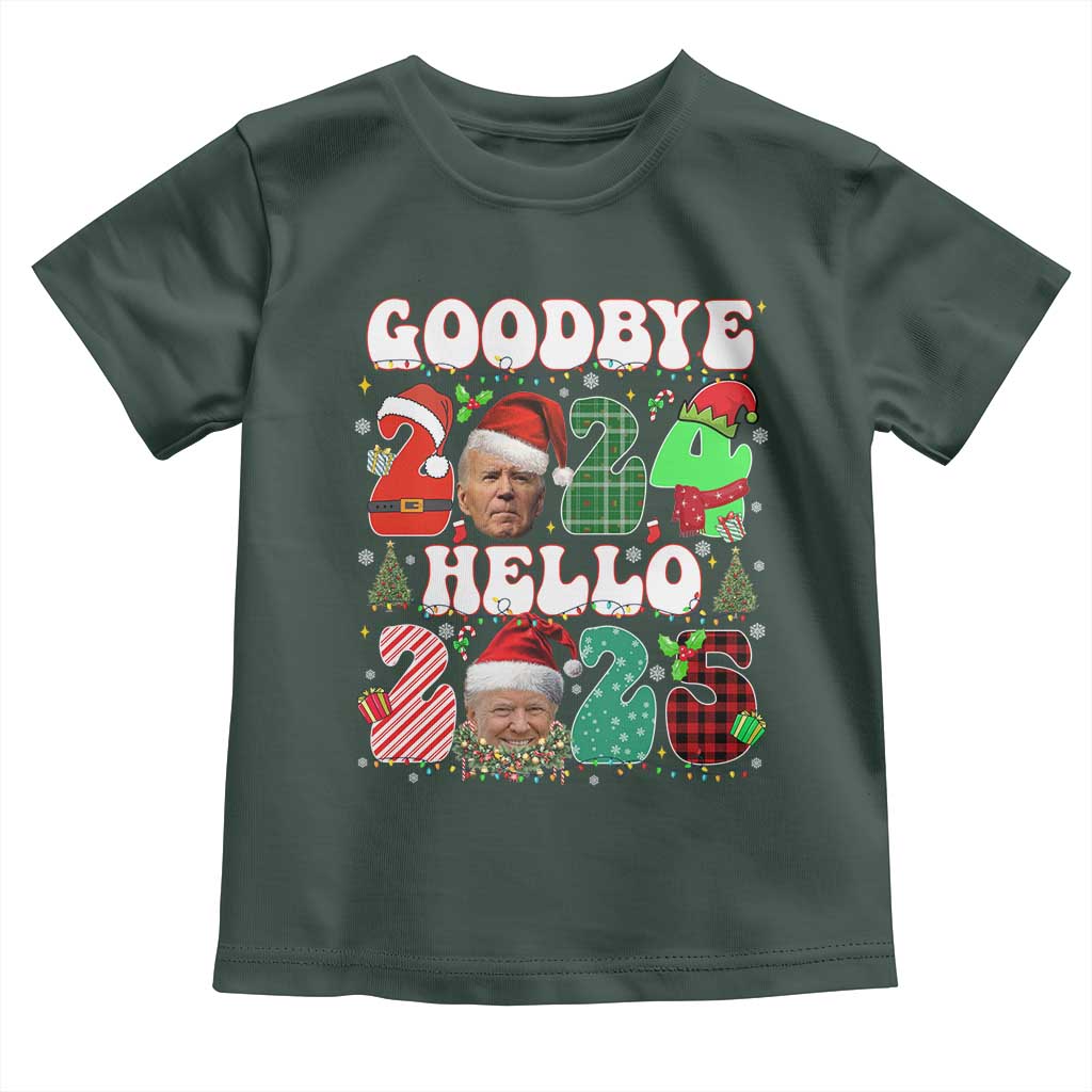 Funny Goodbye 2024 Hello 2025 With Trump Toddler T Shirt TS09 Dark Forest Green Print Your Wear