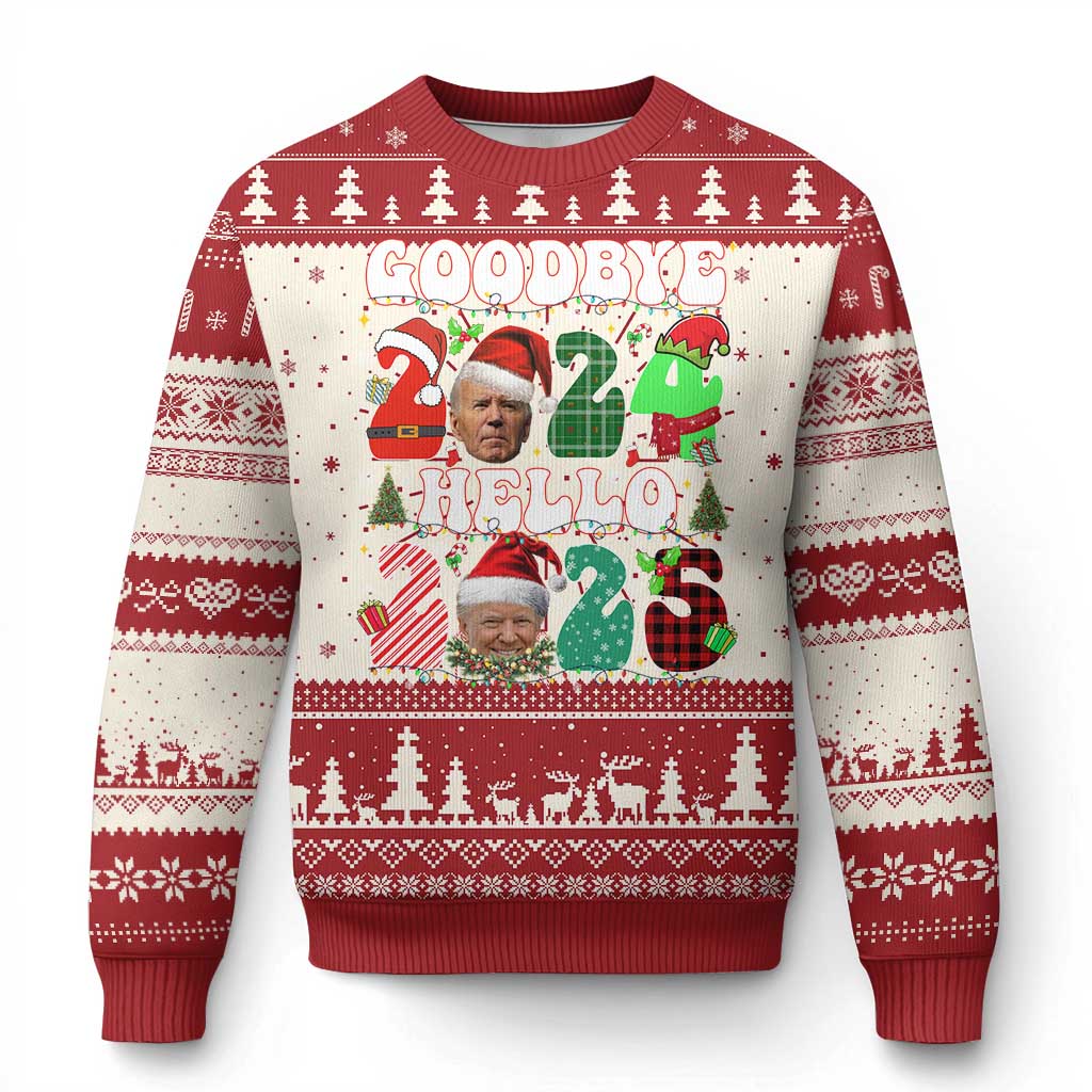 Funny Goodbye 2024 Hello 2025 With Trump Ugly Christmas Sweater TS09 Red Print Your Wear