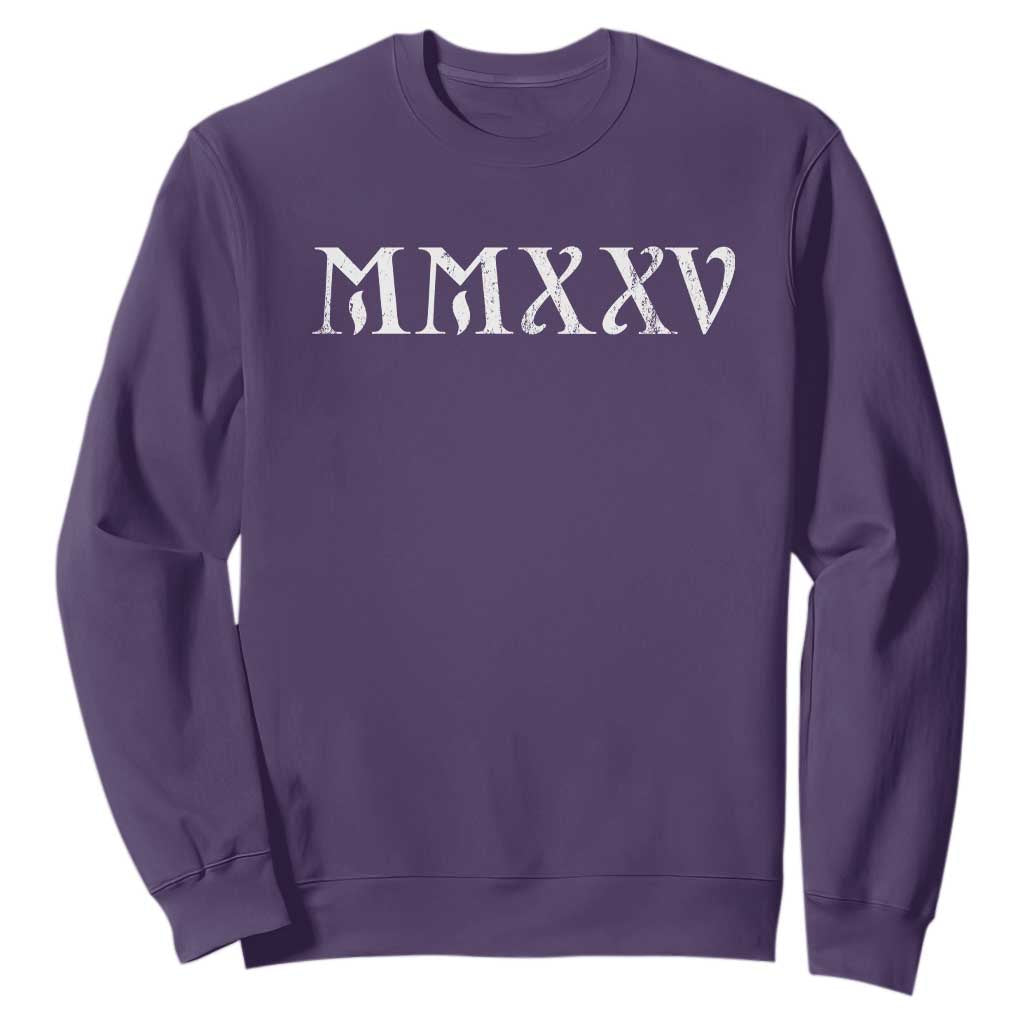 Happy New Year 2025 Sweatshirt MMXXV Roman Numerals TS09 Purple Print Your Wear