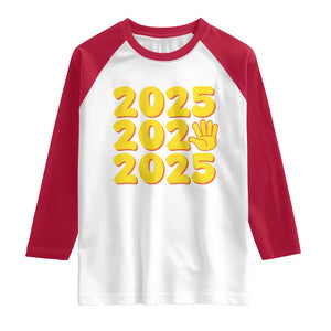 Funny Happy New Year 2025 Raglan Shirt TS09 White Red Print Your Wear