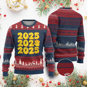 Funny Happy New Year 2025 Ugly Christmas Sweater TS09 Burgundy Print Your Wear