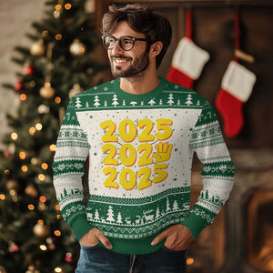 Funny Happy New Year 2025 Ugly Christmas Sweater TS09 Green Print Your Wear