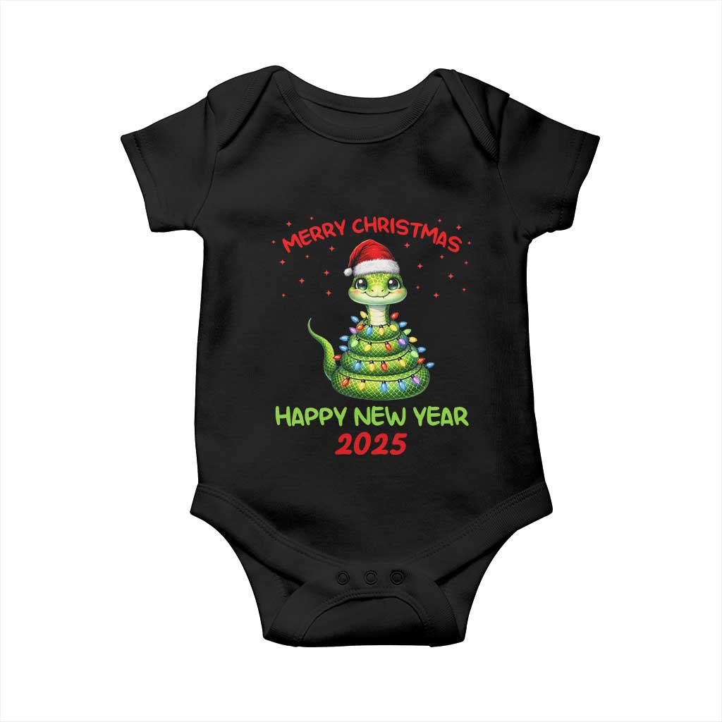 Year Of The Snake 2025 Baby Onesie Merry Christmas And Happy New Year Cute Snake TS09 Black Print Your Wear