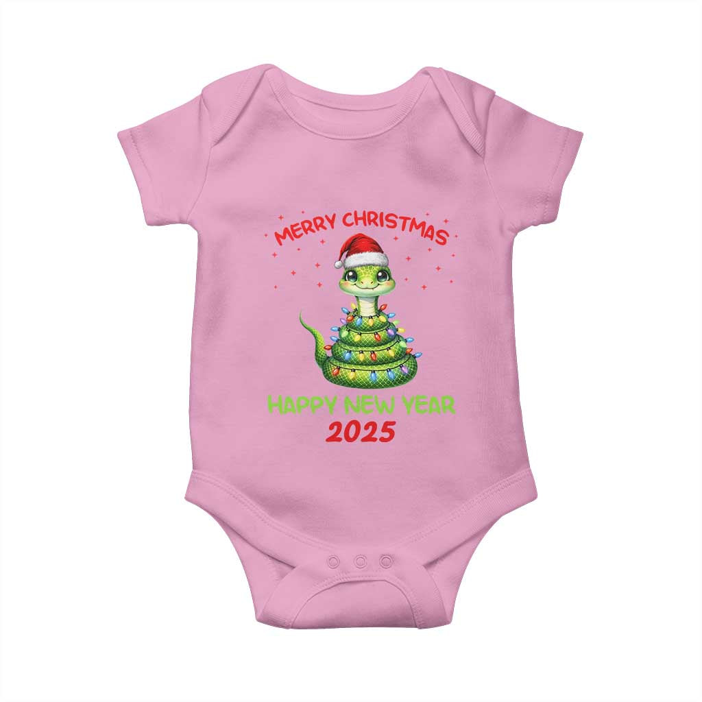 Year Of The Snake 2025 Baby Onesie Merry Christmas And Happy New Year Cute Snake TS09 Light Pink Print Your Wear
