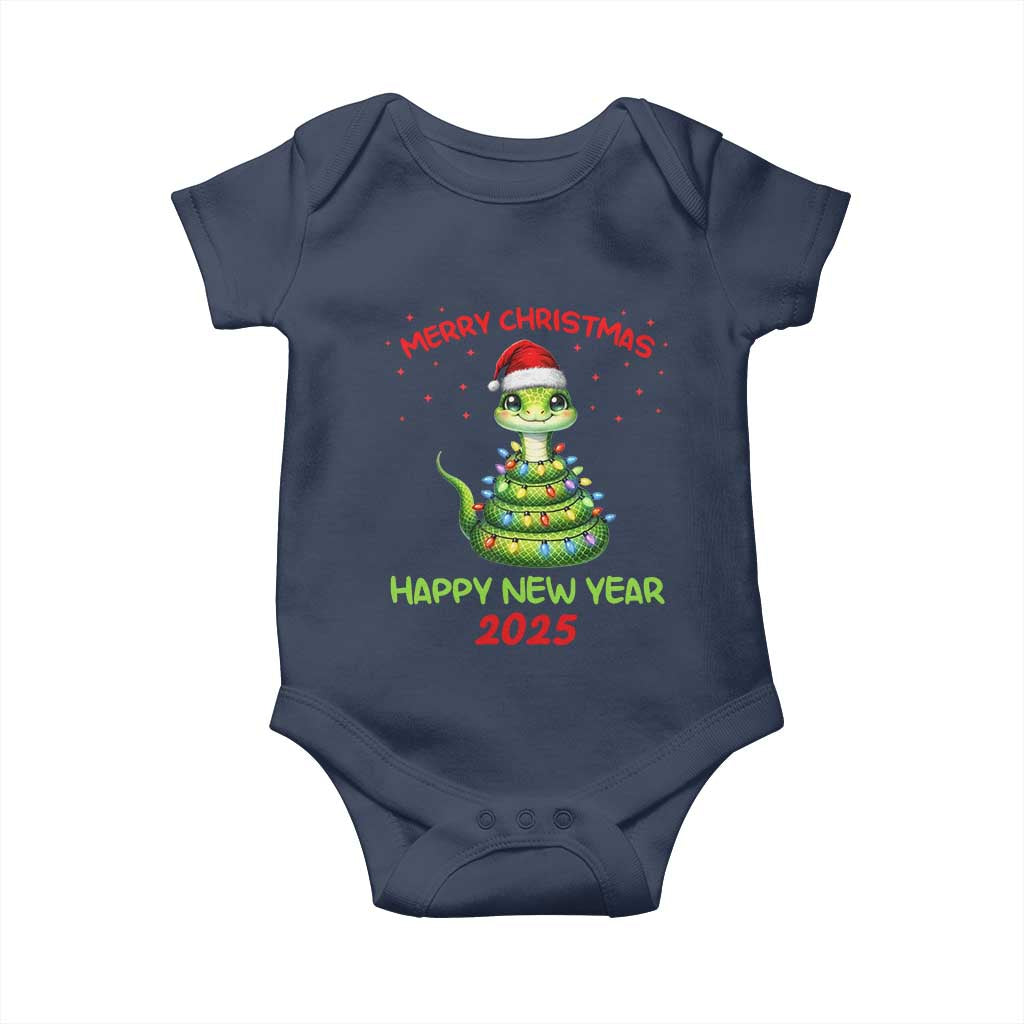 Year Of The Snake 2025 Baby Onesie Merry Christmas And Happy New Year Cute Snake TS09 Navy Print Your Wear
