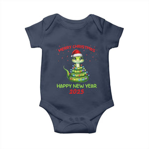 Year Of The Snake 2025 Baby Onesie Merry Christmas And Happy New Year Cute Snake TS09 Navy Print Your Wear