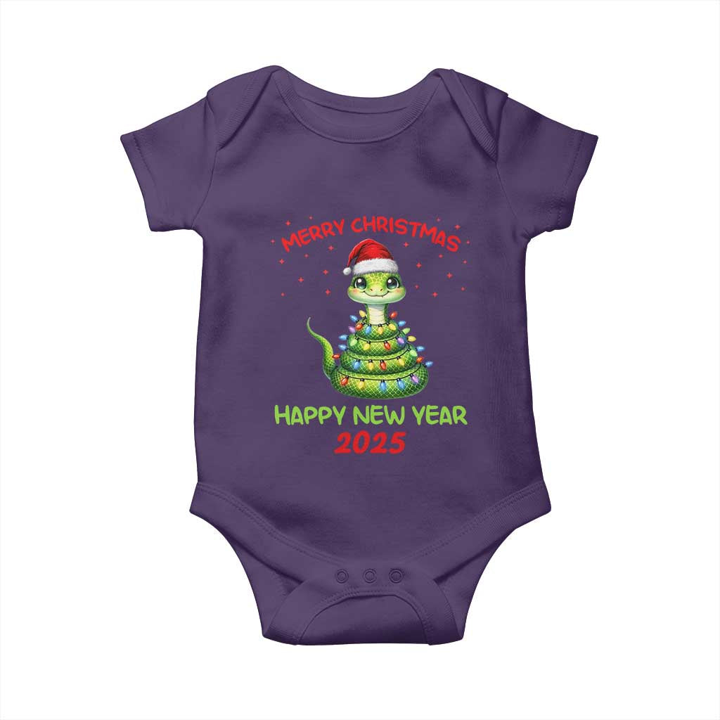 Year Of The Snake 2025 Baby Onesie Merry Christmas And Happy New Year Cute Snake TS09 Purple Print Your Wear