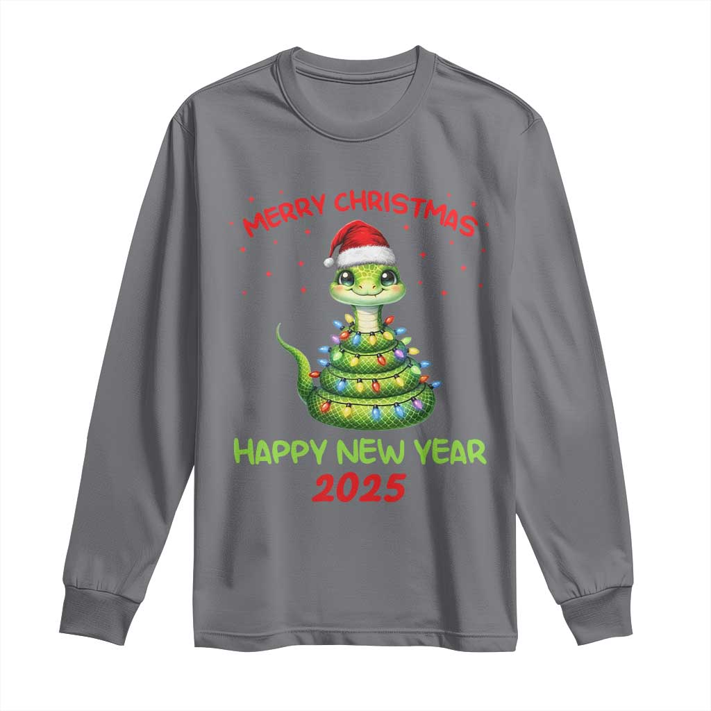 Year Of The Snake 2025 Long Sleeve Shirt Merry Christmas And Happy New Year Cute Snake TS09 Charcoal Print Your Wear