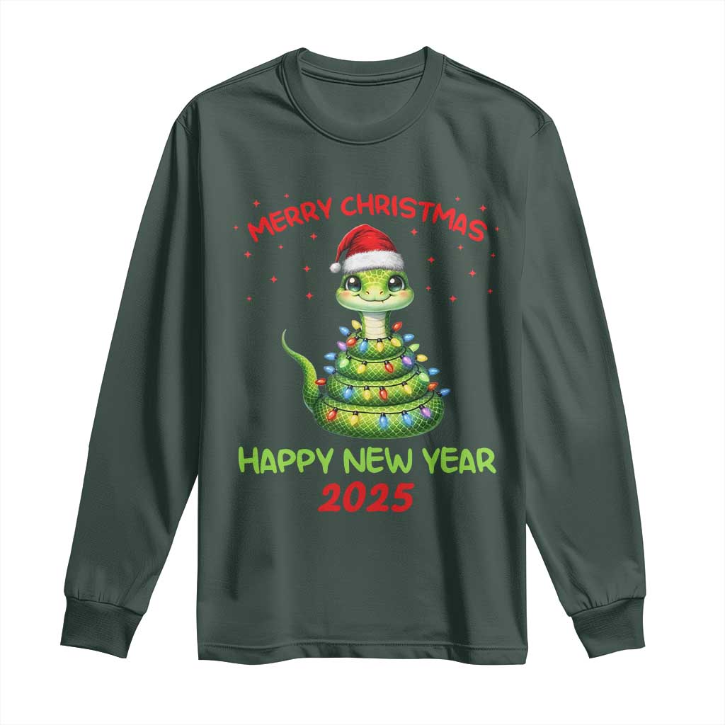 Year Of The Snake 2025 Long Sleeve Shirt Merry Christmas And Happy New Year Cute Snake TS09 Dark Forest Green Print Your Wear