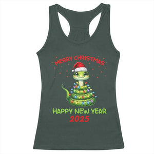 Year Of The Snake 2025 Racerback Tank Top Merry Christmas And Happy New Year Cute Snake TS09 Dark Forest Green Print Your Wear