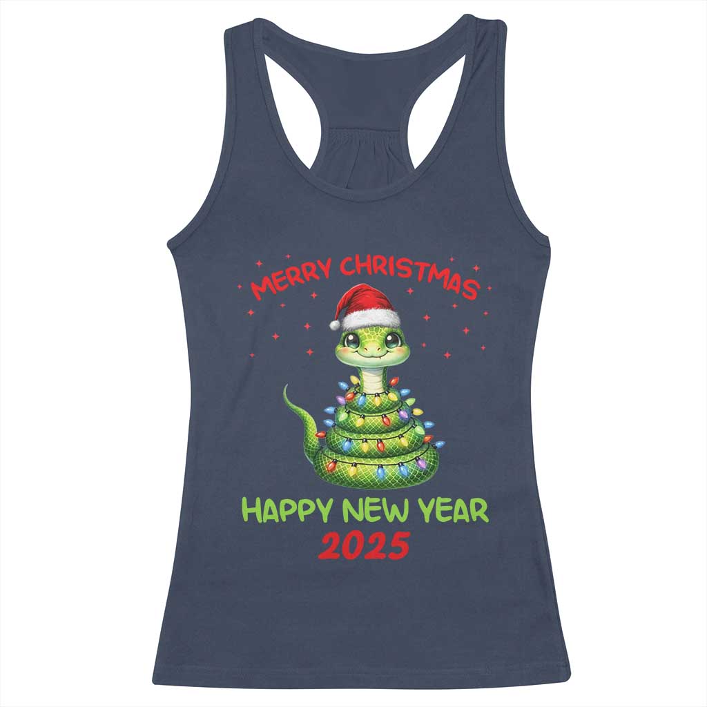 Year Of The Snake 2025 Racerback Tank Top Merry Christmas And Happy New Year Cute Snake TS09 Navy Print Your Wear
