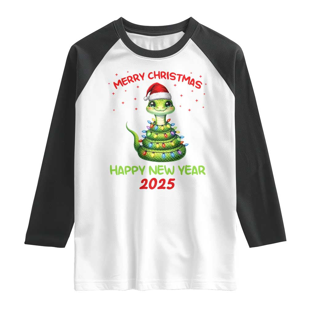 Year Of The Snake 2025 Raglan Shirt Merry Christmas And Happy New Year Cute Snake TS09 White Black Print Your Wear