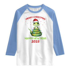 Year Of The Snake 2025 Raglan Shirt Merry Christmas And Happy New Year Cute Snake TS09 White Carolina Blue Print Your Wear