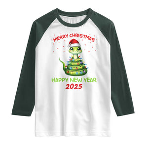 Year Of The Snake 2025 Raglan Shirt Merry Christmas And Happy New Year Cute Snake TS09 White Dark Forest Green Print Your Wear
