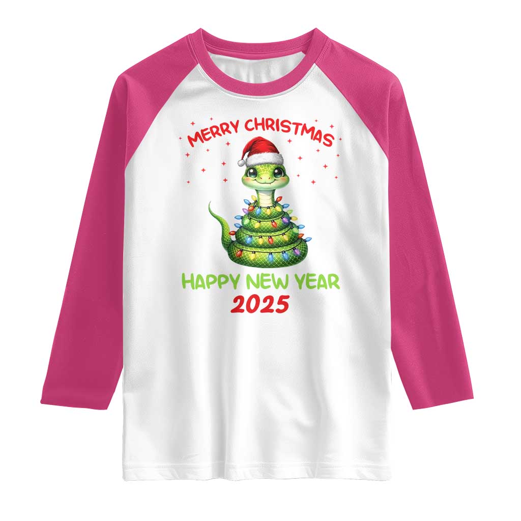 Year Of The Snake 2025 Raglan Shirt Merry Christmas And Happy New Year Cute Snake TS09 White Heliconia Print Your Wear