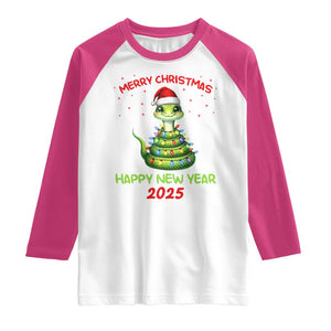 Year Of The Snake 2025 Raglan Shirt Merry Christmas And Happy New Year Cute Snake TS09 White Heliconia Print Your Wear