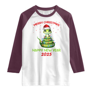 Year Of The Snake 2025 Raglan Shirt Merry Christmas And Happy New Year Cute Snake TS09 White Maroon Print Your Wear