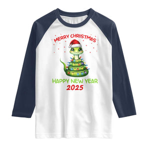 Year Of The Snake 2025 Raglan Shirt Merry Christmas And Happy New Year Cute Snake TS09 White Navy Print Your Wear