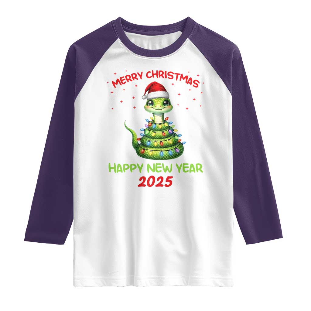 Year Of The Snake 2025 Raglan Shirt Merry Christmas And Happy New Year Cute Snake TS09 White Purple Print Your Wear
