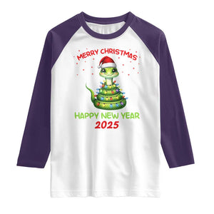 Year Of The Snake 2025 Raglan Shirt Merry Christmas And Happy New Year Cute Snake TS09 White Purple Print Your Wear