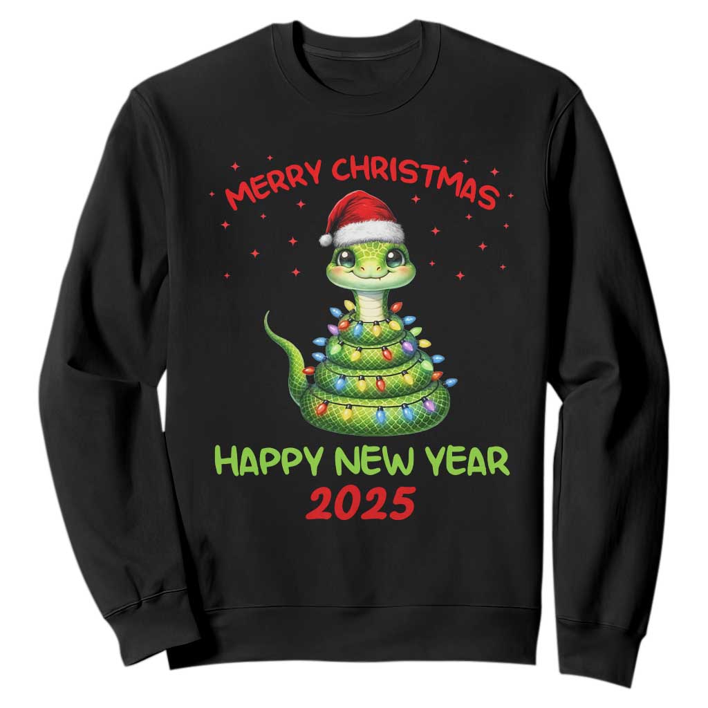 Year Of The Snake 2025 Sweatshirt Merry Christmas And Happy New Year Cute Snake TS09 Black Print Your Wear