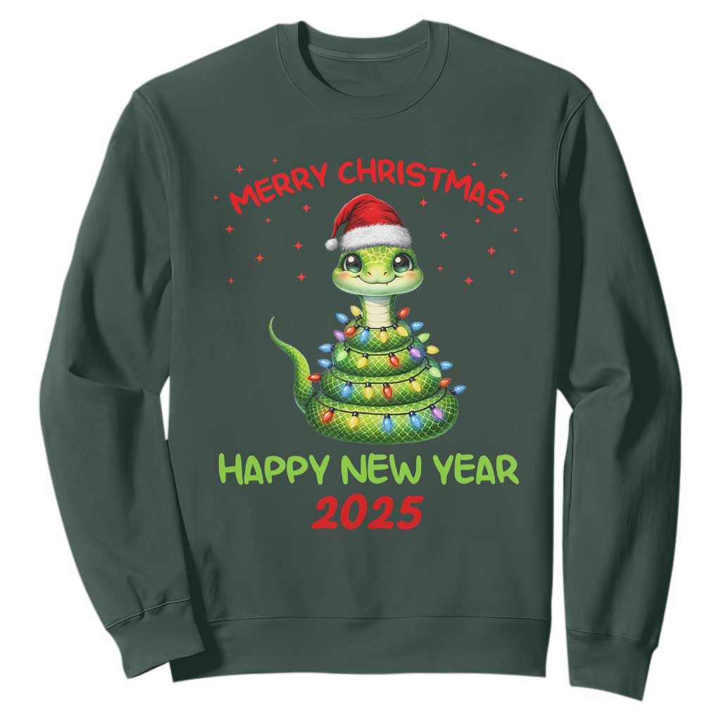 Year Of The Snake 2025 Sweatshirt Merry Christmas And Happy New Year Cute Snake TS09 Dark Forest Green Print Your Wear